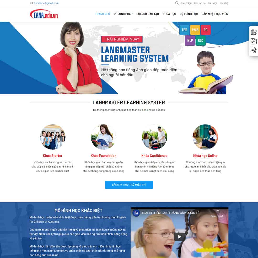 Theme WordPress giới thiệu khóa học tiếng anh